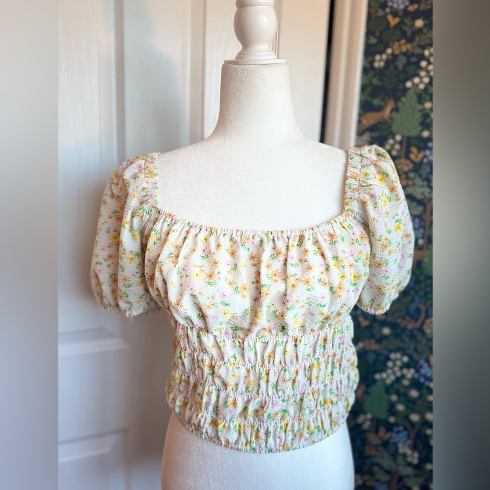 Elodie Floral Smocked Blouse - White and Yellow​